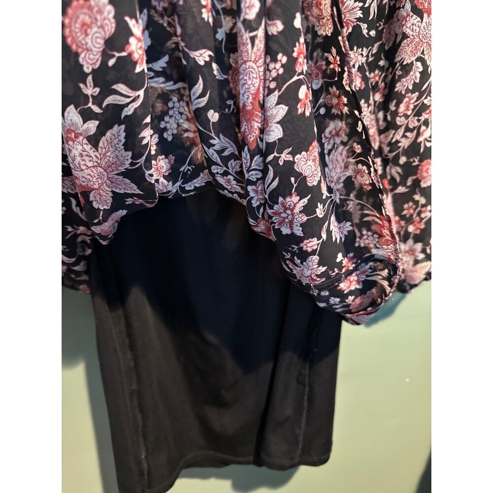 Express Womens M Black Floral Dress Sheer Lined Long Sleeve Boho Cottagecore Y2K - Picture 4 of 8